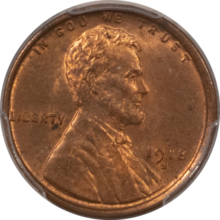 Lincoln Cents (Wheat) 1918-S LINCOLN CENT – PCGS MS-63 RD, SCARCE IN RED! UNDER RATED!