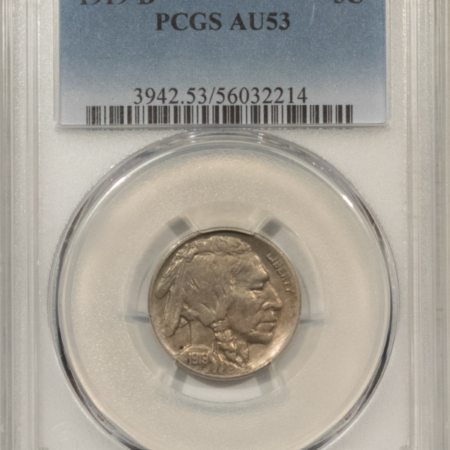 Buffalo Nickels 1919-D BUFFALO NICKEL – PCGS AU-53, ORIGINAL, WELL STRUCK WITH LUSTER!