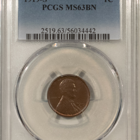 Lincoln Cents (Wheat) 1919-S LINCOLN CENT – PCGS MS-63 BN, CHOICE & SMOOTH!