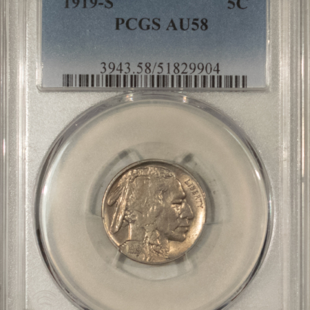 Buffalo Nickels 1919-S BUFFALO NICKEL – PCGS AU-58, VERY TOUGH COIN! NICE ORIGINAL!