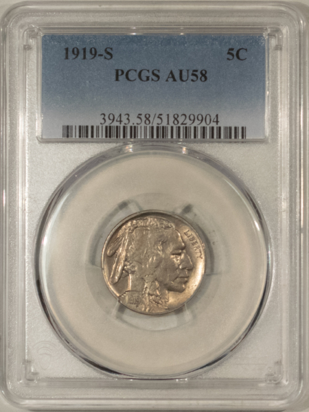 Buffalo Nickels 1919-S BUFFALO NICKEL – PCGS AU-58, VERY TOUGH COIN! NICE ORIGINAL!