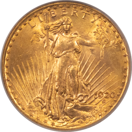 $20 1920 $20 ST GAUDENS GOLD DOUBLE EAGLE – PCGS MS-64, POPULAR DATE, ATTRACTIVE!