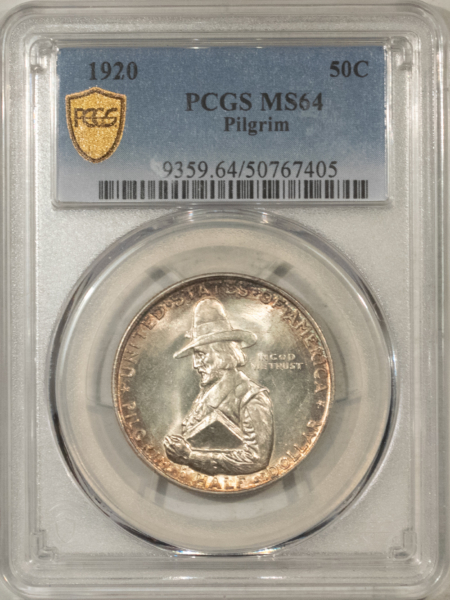 Early Commems 1920 PILGRIM COMMEMORATIVE HALF DOLLAR – PCGS MS-64, LUSTROUS & PREMIUM QUALITY!