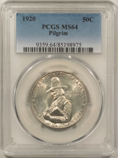New Certified Coins 1920 PILGRIM COMMEMORATIVE HALF DOLLAR – PCGS MS-64, ORIGINAL WHITE!