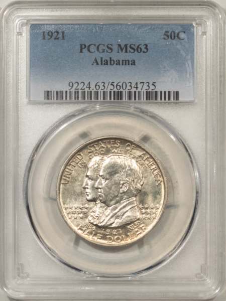 Early Commems 1921 ALABAMA COMMEMORATIVE HALF DOLLAR PCGS MS-63, BLAST WHITE, PREMIUM QUALITY!