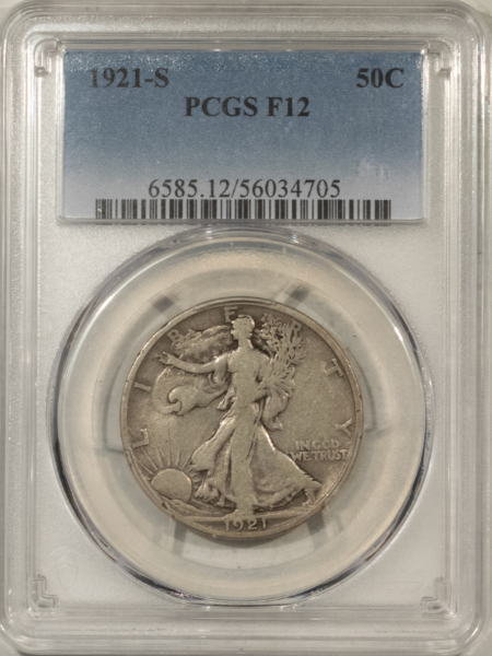 New Certified Coins 1921-S WALKING LIBERTY HALF DOLLAR – PCGS F-12, PLEASING ORIGNAL, TOUGH DATE!