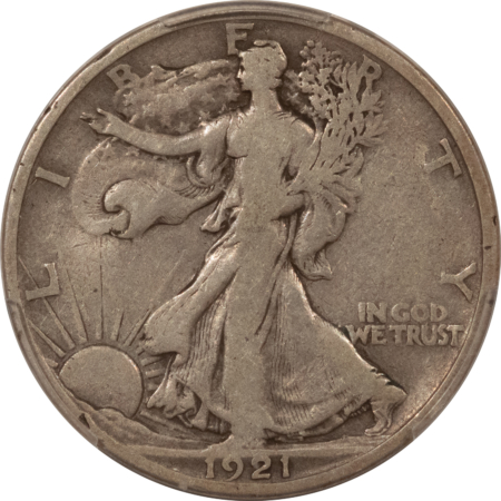New Certified Coins 1921-S WALKING LIBERTY HALF DOLLAR – PCGS F-12, PLEASING ORIGNAL, TOUGH DATE!