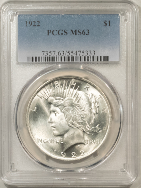 New Certified Coins 1922 $1 PEACE DOLLAR – PCGS MS-63 WHITE