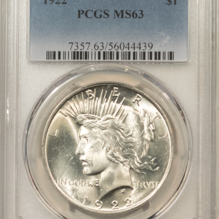 New Store Items 1922 $1 PEACE DOLLAR – PCGS MS-63, WHITE