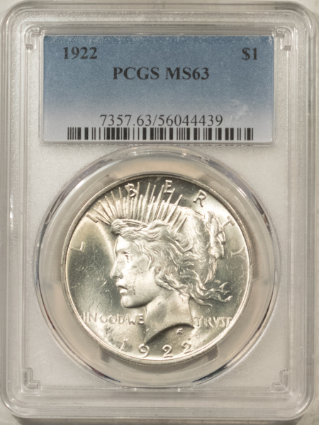 Dollars 1922 $1 PEACE DOLLAR – PCGS MS-63, WHITE
