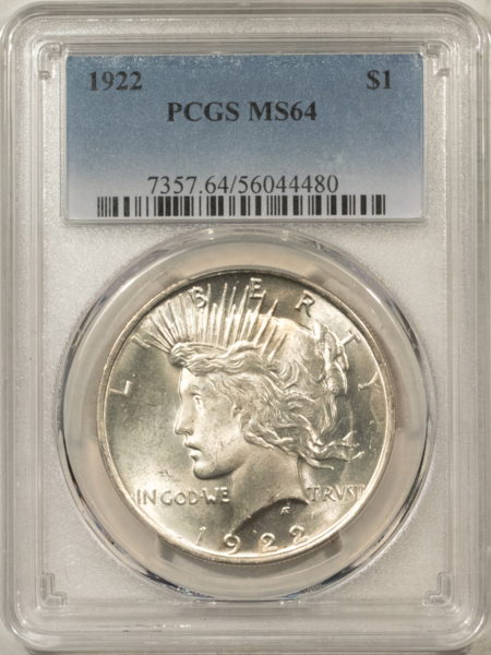 Dollars 1922 $1 PEACE DOLLAR – PCGS MS-64, FRESH WHITE