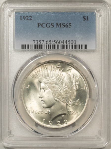 New Certified Coins 1922 $1 PEACE DOLLAR – PCGS MS-65, CREAMY WHITE GEM!