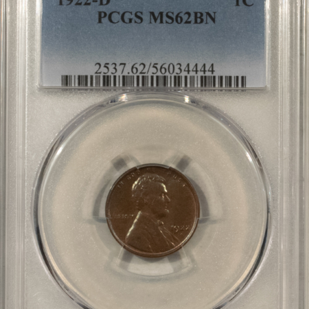 Lincoln Cents (Wheat) 1922-D LINCOLN CENT – PCGS MS-62 BN, PRETTY & CHOICE!