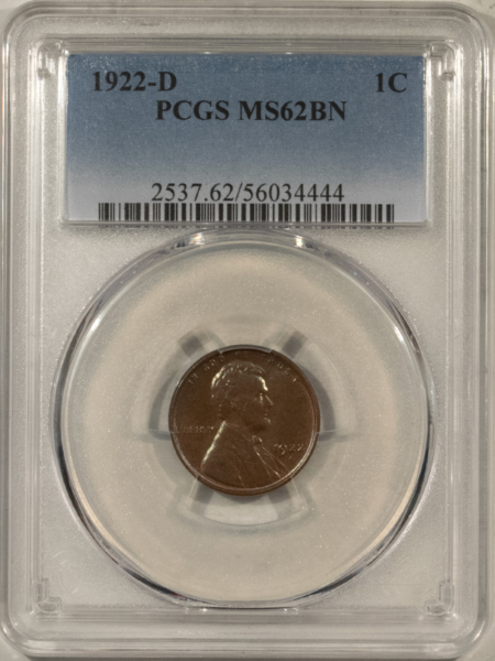 Lincoln Cents (Wheat) 1922-D LINCOLN CENT – PCGS MS-62 BN, PRETTY & CHOICE!