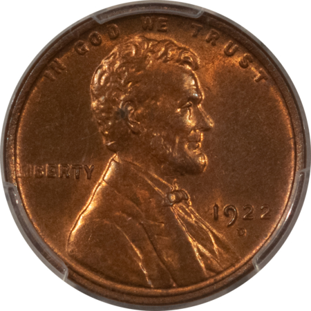 Lincoln Cents (Wheat) 1922-D LINCOLN CENT – PCGS MS-63 RB, CHOICE! LOTS OF RED!