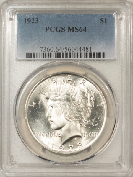 Dollars 1923 $1 PEACE DOLLAR – PCGS MS-64 BLAST WHITE!
