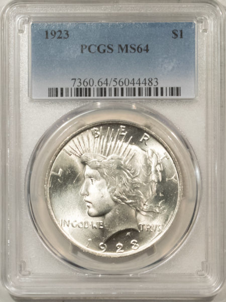 New Certified Coins 1923 $1 PEACE DOLLAR – PCGS MS-64, BLAZING WHITE