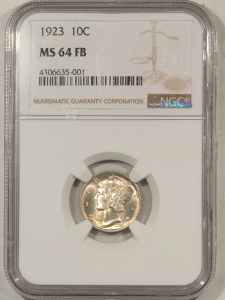 Mercury Dimes 1923 MERCURY DIME – NGC MS-64 FB, LUSTROUS & REALLY PRETTY!