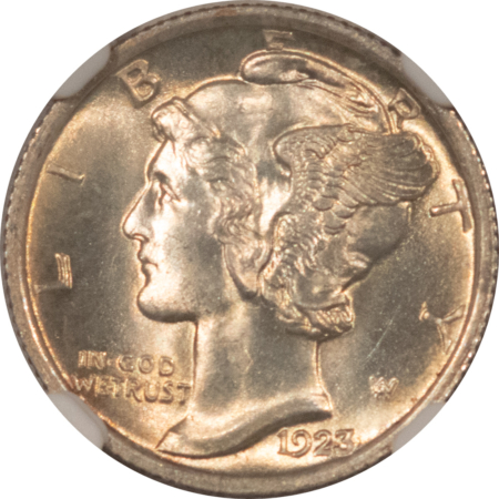 Mercury Dimes 1923 MERCURY DIME – NGC MS-64 FB, LUSTROUS & REALLY PRETTY!