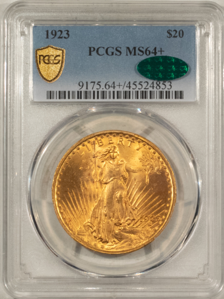 $20 1923 $20 ST GAUDENS GOLD DOUBLE EAGLE PCGS MS-64+ CAC, PRETTY & LOOKS STONE GEM!