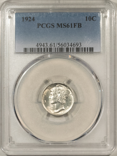 Mercury Dimes 1924 MERCURY DIME – PCGS MS-61 FB, BLAZING WHITE!