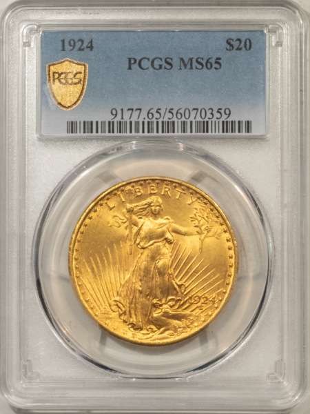 $20 1924 $20 ST GAUDENS GOLD DOUBLE EAGLE – PCGS MS-65, FRESH GEM!