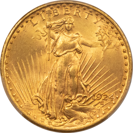 $20 1924 $20 ST GAUDENS GOLD DOUBLE EAGLE – PCGS MS-65, FRESH GEM!