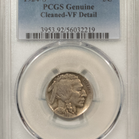 Buffalo Nickels 1924-S BUFFALO NICKEL – PCGS GENUINE, CLEANED-VF DETAIL, LOOKS MID-VF, NICE!