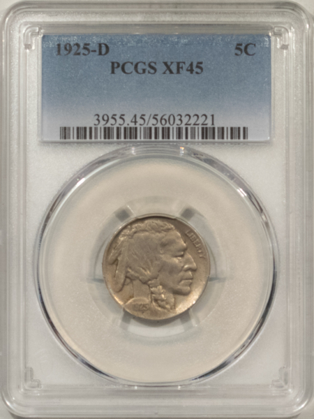 Buffalo Nickels 1925-D BUFFALO NICKEL – PCGS XF-45, WELL STRUCK, HIGH GRADE!