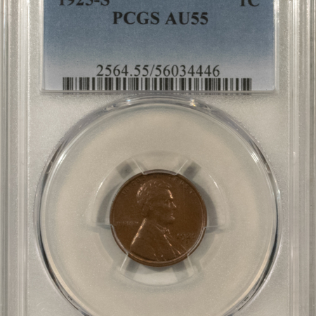 Lincoln Cents (Wheat) 1925-S LINCOLN CENT – PCGS AU-55, WOW! LOOKS UNC!