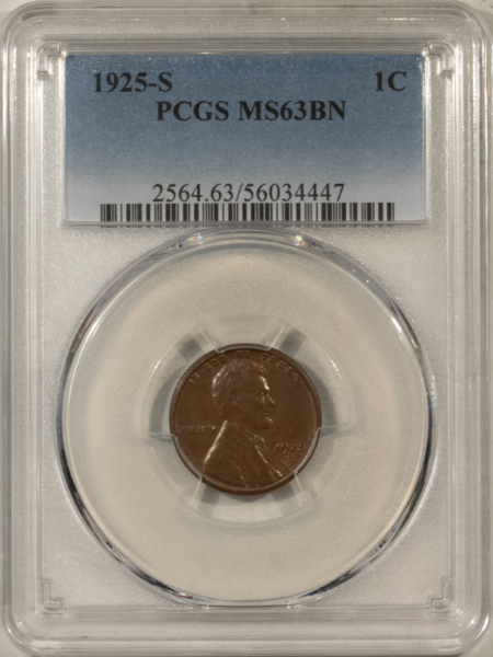 Lincoln Cents (Wheat) 1925-S LINCOLN CENT – PCGS MS-63 BN, CHOICE & PREMIUM QUALITY!
