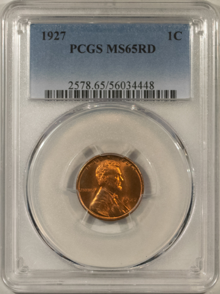 Lincoln Cents (Wheat) 1927 LINCOLN CENT – PCGS MS-65 RD, PRETTY GEM!