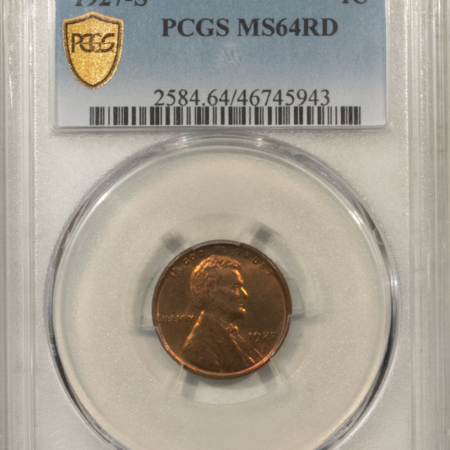 Lincoln Cents (Wheat) 1927-S LINCOLN CENT – PCGS MS-64 RD, RARE IN GEM RED! PREMIUM QUALITY!