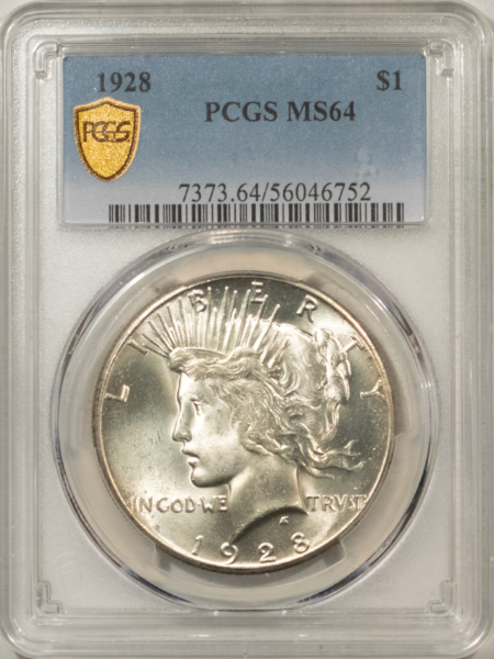 New Certified Coins 1928 $1 PEACE DOLLAR – PCGS MS-64, BLAZING WHITE! KEY-DATE!