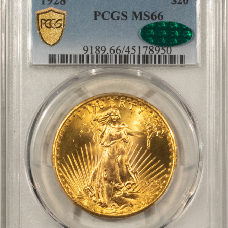 $20 1928 $20 ST GAUDENS GOLD DOUBLE EAGLE – PCGS MS-66 STUNNING, PQ, CAC APPROVED!