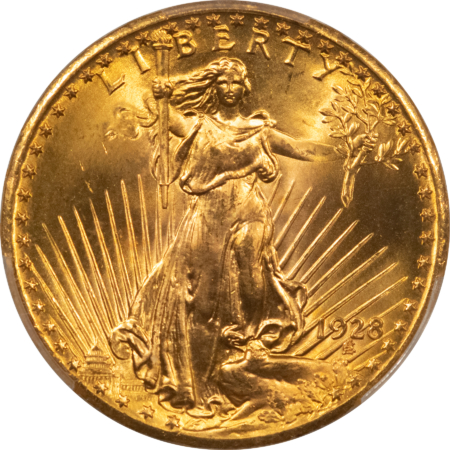 $20 1928 $20 ST GAUDENS GOLD DOUBLE EAGLE – PCGS MS-66 STUNNING, PQ, CAC APPROVED!
