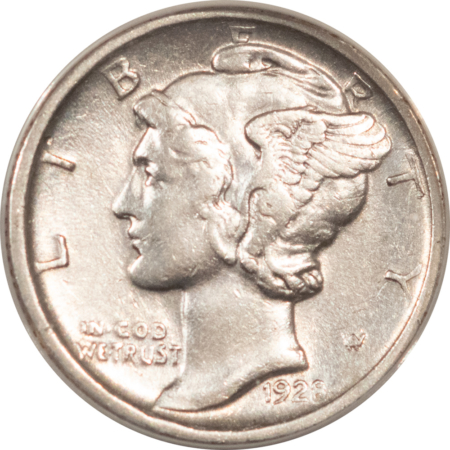 Mercury Dimes 1928-D MERCURY DIME – ANACS AU-50 DETAILS, CLEANED, BUT NICE WHITE!