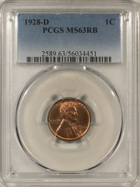 Lincoln Cents (Wheat) 1928-D LINCOLN CENT – PCGS MS-63 RB, CHOICE & PREMIUM QUALITY!