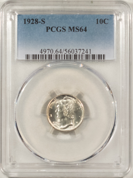 Mercury Dimes 1928-S MERCURY DIME – PCGS MS-64, BLAST WHITE & NICE!