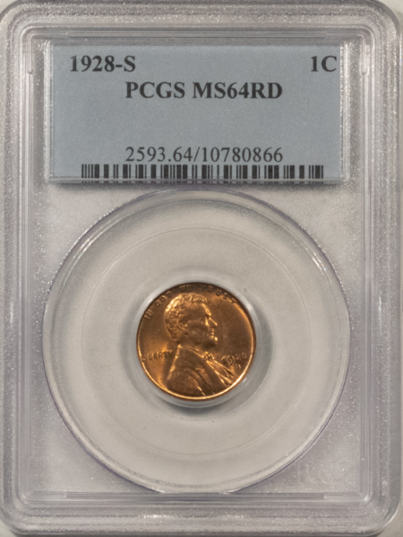 Lincoln Cents (Wheat) 1928-S LINCOLN CENT – PCGS MS-64 RD, FIERY RED! FRESH & PREMIUM QUALITY!