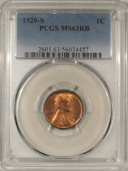 Lincoln Cents (Wheat) 1929-S LINCOLN CENT – PCGS MS-63 RB, LOOKS RED!