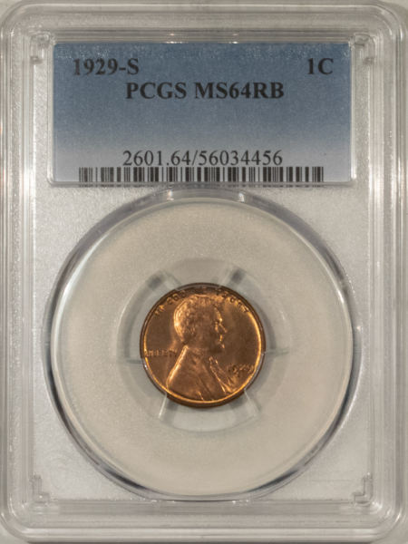 Lincoln Cents (Wheat) 1929-S LINCOLN CENT – PCGS MS-64 RB, LOOKS RED!