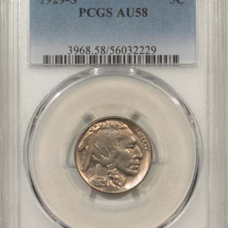 Buffalo Nickels 1929-S BUFFALO NICKEL – PCGS AU-58, PREMIUM QUALITY++ LOOKS CHOICE BU!