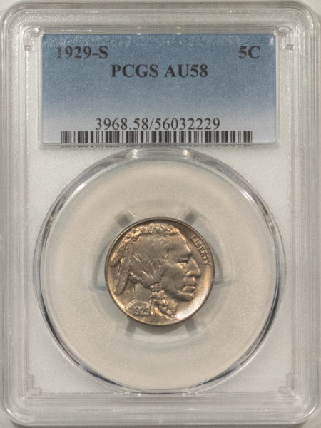 Buffalo Nickels 1929-S BUFFALO NICKEL – PCGS AU-58, PREMIUM QUALITY++ LOOKS CHOICE BU!
