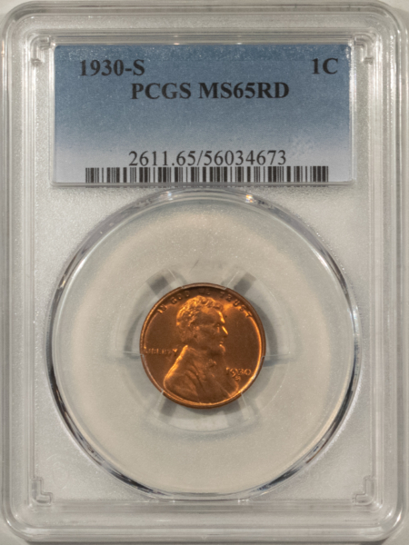 Lincoln Cents (Wheat) 1930-S LINCOLN CENT – PCGS MS-65 RD, RED GEM!