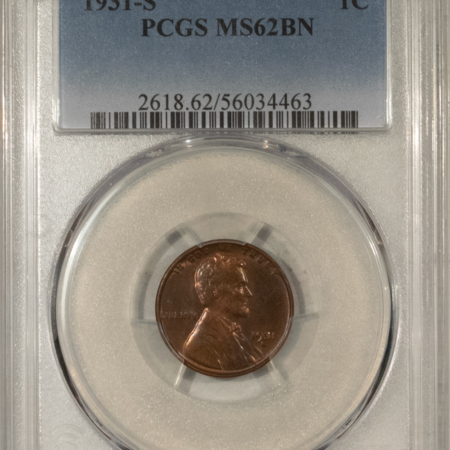 Lincoln Cents (Wheat) 1931-S LINCOLN CENT – PCGS MS-62 BN, CHOICE, KEY-DATE! PREMIUM QUALITY!