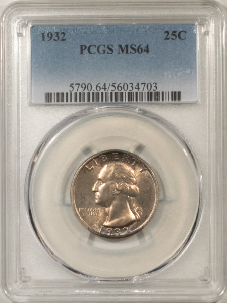 New Certified Coins 1932 WASHINGTON QUARTER – PCGS MS-64, ORIGINAL AND PRETTY!