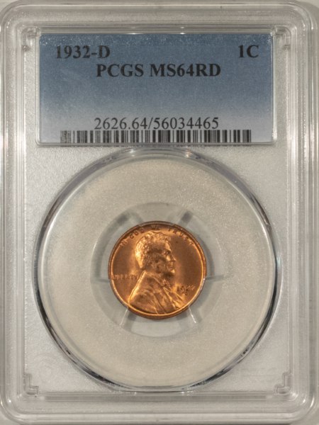 Lincoln Cents (Wheat) 1932-D LINCOLN CENT – PCGS MS-64 RD – CLOSE TO GEM!