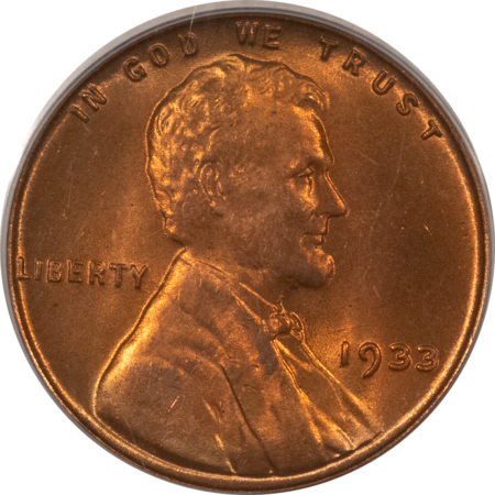 Lincoln Cents (Wheat) 1933 LINCOLN CENT – PCGS MS-66 RD, OLD GREEN HOLDER, ORIGINAL RED GEM!