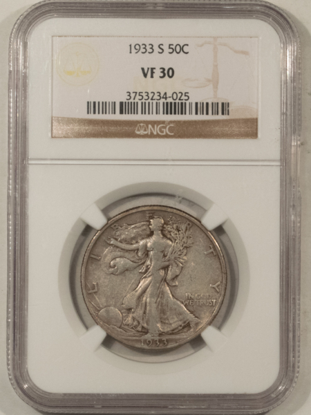 New Certified Coins 1933-S WALKING LIBERTY HALF DOLLAR – NGC VF-30, NICE & ORIGINAL!